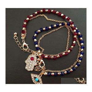 Charm Armbänder Mtilayer Evil Eye Charm Armband Legierung Perlen Männer Frauen Armbänder Strass Schmuck Ketten Mode Ornamente 3 6 ml Dhok0