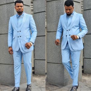 Sky Blue Men Tuxedos 2 Pieces Designer Custom Made Handsome Wedding Suits For Business Formal Wear