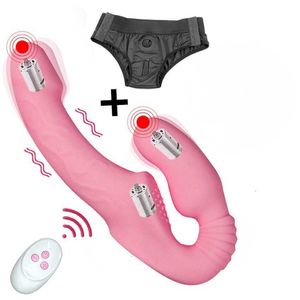 Sexspielzeug-Massagegerät, realistischer Dildo, Vibrator, trägerlos, Strapon, weibliche Doppelvibrationsspielzeuge für lesbische Paare, Erotik-Shop