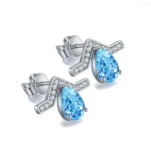 Stud Earrings Pirmiana Gemstone Jewelry 925 Sterling Silver Pear Shape Lab Grown Aquamarine Fashion Women