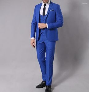Men's Suits Solid Blue Custom 3Pieces Men's Suit Skinny Smart Casual Polyester Single Breasted Slim-Fit Cocktail Party Wedding Tuxedos