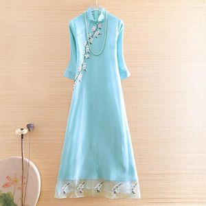 Ethnic Clothing Hi-end Autumn 2022 Women Organza Cheongsam Dress Embroidery Slim Elegant Lady Chinese Style A-line Party Qiapo S-XXL