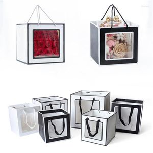 Gift Wrap 5pcs Portable Flower Box Bouquet Packing Bag With PVC Window Wedding Birthday Festival Candy Paper Packaging