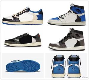 Authentieke Jumpman Travis x Fragment Basketbalschoenen 1 High OG TS SP Heren Lage Schoen Militair Blauw 1S Sail Zwart Verlegen Roze Dames Outdoor Sneakers 36-44