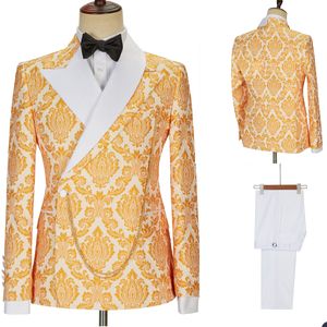 Herren-Smoking mit Goldmuster, 2-teilig, Übergröße, maßgeschneidert, hübsche Hochzeitsanzüge für geschäftliche formelle Kleidung