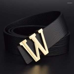 Belts High Quality W Letter Men's Belt Luxury Genuine Leather Brand Smooth Buckle Black Famous Designer Coskin Strap With