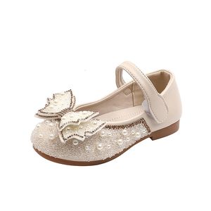 Sneakers dziewczyny skórzane buty jesienne dziecięce węzeł łuk księżniczka cekinowa perłowa słodka mieszkanie moda 221205