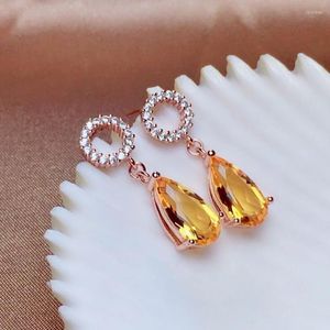 Stud Küpe FYJS Eşsiz Gül Altın Renkli Su Damlası Sarı Citrinines Kristal Rhinestone Takı ile