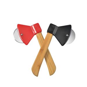 Fruit Vegetable Tools Tools Axe Bamboo Handle Pizza Cutter Rotating Blade Home Kitchen Cutting Tool Inventory Wholesale Drop Deliv Dh1Nx