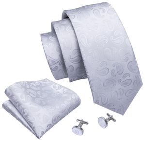 Pure white paisley pattern tie set handkerchief and cuffs fashion whole N50279835372