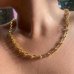 Chains Gold Silver Color U Shaped Chain Necklace For Women Geometric Chunky Stainless Steel Link Necklaces Party Jewelry Fashion