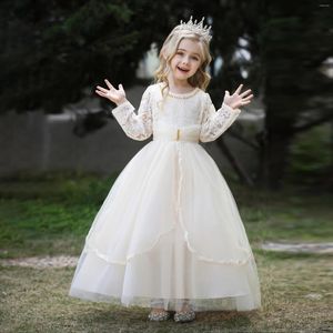 Girl Dresses Flower Lace Appliques Kids Princess Gowns With Gold Pearls For Weddings First Communion Pageant Wears