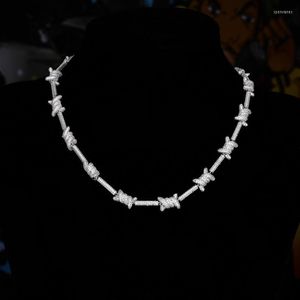 Kedjor Hip Hop Cubic Zirconia Bling Iced Out Stick Link Chain Halsband f￶r m￤n Personlighet Rapper smycken Guld Silverf￤rg