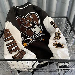 Jackets masculinos harajuku retrô acolchoado bordado jaqueta de beisebol estudantes de retalhos uniformes homens homens solteiros marés de maré casacos de rua