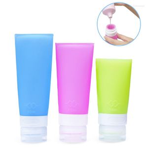 Garrafas de armazenamento 1pcs 38/60/80ml Viagem portátil garrafa plana de silicone separando o desinfetante para as mãos, pressionando emulsão vazia