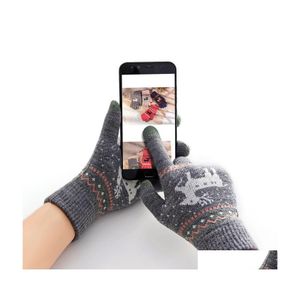 Weihnachtsdekorationen Weihnachtsdekorationen Rimiut Fashion Knit Dicke Handschuhe Touch Sn Herren Und Damen Christmass Deer Print Warm Aut Dhqnv