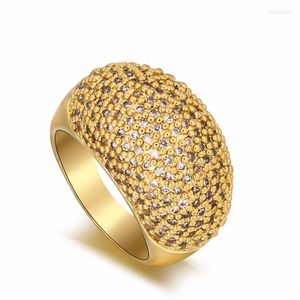 Bröllopsringar Style Fashion Gold Color Shiny Plated Crystal Arc Ring Luxury Österrike Zircon Wide Gifts For Woman