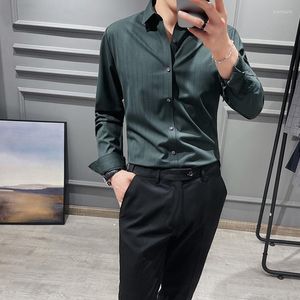 Men's Casual Shirts High Quality Light Luxury Business Stripe Traceless Shirt No Iron Men's Long Sleeve Blouses Elegant Social Clothes