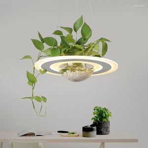 Chandeliers Modern Plant Chandelier Led Circle Nordic Hanging Planet Lights Dining Indoor Cafe Bar Decoration Living Room