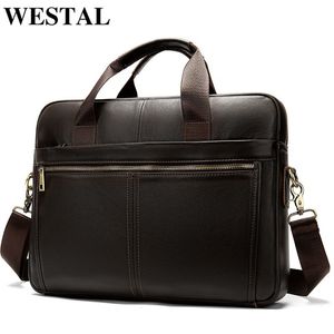 Bortkörningar Westal Portcase Mens äkta Laptop 14 Computer Briefases för Document Leather Messenger Väskor 221205