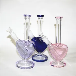 9 inch Heart Shape Hookahs Pink purple Color Glass Bongs Water Pipes Dab Oil Rigs with 14mm Smoking Dry Herb Bowls dabber tool wax