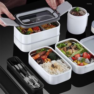 Dinnerware Sets Portable Lunch Box Double Layers 304 Stainless Microwave Heating Insulated Office Adult Enough Work Bento Containers