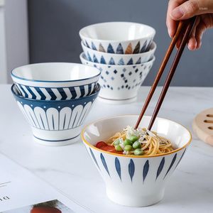 Schalen japanischer Stil Blau weißer Keramik Ramen Miso Suppe Udon Soba Schüssel Obst Salatgeschirr für Mikrowellen -Geschirrspüler geeignet