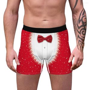 Mutande Costume natalizio stampato da uomo Babbo Natale Boxer Slip Biancheria intima sexy Boxer traspiranti Tronco Mutandine divertenti U Convex