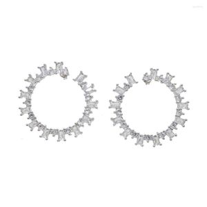 Hoop Earrings Luxury Baguette Stone European Women Jewelry Geometric Round Cz Sparking Bling Bridal Gift Zirconia Earring