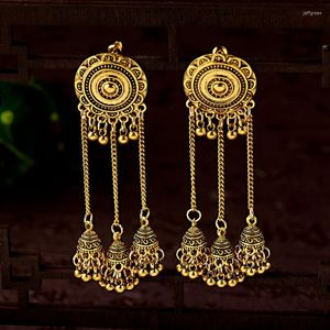 Dangle Küpeler Yuvarlak Altın Renk Uzun Jhumka Türk Püskül Kadınlar 3 Bell Metal Türkiye Takı Bijoux