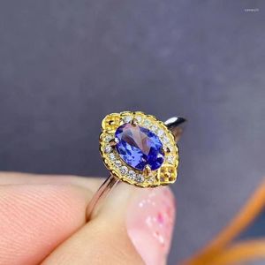 Pierścienie klastrowe nadchodzące luksusowy prawdziwy i naturalny pierścień Tanzanite R925 srebrny ślub modny