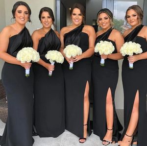 New Black One One Ombro Bridesmaid Dresses Side dividido Spring Summer Summer Jardim Festival formal Festa de convidados PLUS TAMANHO MADE