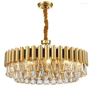 Chandeliers Manggic Stainless Steel Modern Minimalist LED Crystal Chandelier K9 Ring Living Room Lamp Gold El Villa Fixture