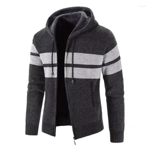 Herrtr￶jor 2022 m￤n huva fleece tr￶ja outwear vinter varm tr￶ja casual stripe cardigan mens stickade rockar