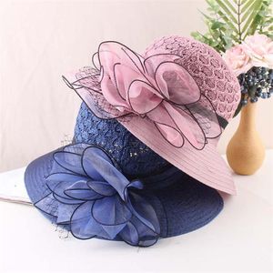 Breda brim hattar kvinnor sommar hink hatt blomma stora damer hopf￤llbart sol strandfest br￶llop race kl￤nning
