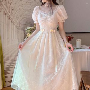 Casual Dresses Elegant Princess Dress Women Vintage Lace-up Party Long Fairy For 2022 Spring Victorian Wedding Midi Korean