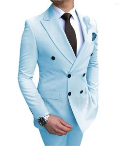بدلات الرجال مخصصة مصنوعة أزياء السماء الزرقاء لرجال مجموعة حفل زفاف العريس نحيف Fit Streetwear السترة الكلاسيكية سروال 2pcs 2pcs