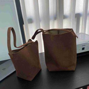 The Row 2022 Best-quality and Designer Cowhide Bags Leather Suede Bag One Shoulder Tote Bucket Large Capacity Commuterclassic Tote Bag