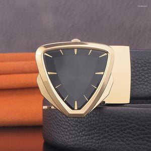 Bälten av hög kvalitet mode gyllene automatiska spänne män designer fullkorn läder klocka case ceinture homme