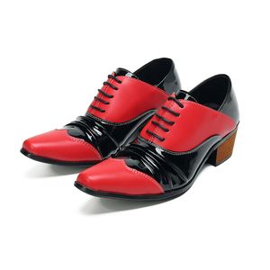 Mens Business Business Sapatos de couro genuíno Casamento de moda Oxfords Lace-up High Heel Patchwork Coffee Brogues Dress Shoes Man