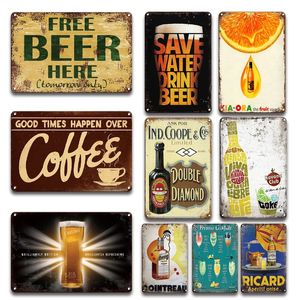 Free Beer Here Metal Painting Bar Sign Vintage Coffee Tin Poster Signs Retro Tinplate Sign Kitchen Home Room Wall Decor 20cmx30cm Woo