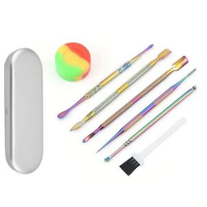 Colorful Smoking 7in1 Kit Portable Stainless Steel Dry Herb Tobacco Oil Rigs Spoon Wax Shovel Dabber Scoop Hookah Bong Straw Tip Nails Cleaning Brush P1206