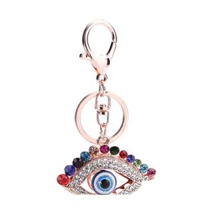 Key Rings Rhinestone Evil Eye Keyring Turkish Blue Eyes Charm Bag Pendant Key Ring Holder Fashion Personality Metal Alloy Chains For Dhfow