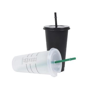 Mugs Mugs 710Ml Black And White St Lid Color Changing Coffee Cup Reusable Plastic Scrub Inventory Wholesale Drop Delivery Home Garde Dhmqp