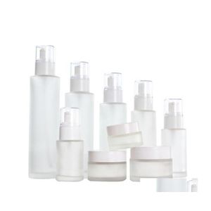 Packing Bottles 30Ml 40Ml 50Ml 60Ml 80Ml 100Ml Frosted Glass Bottle Cream Jar Lotion Spray Pump Bottles Portable Refillable Cosmetic Dhzwm