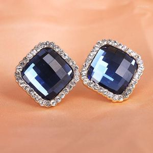 Backs Earrings Statement Big Square Austrian Crystal Ear Clips Without Piercing For Women Wedding Party Jewelry No Hole