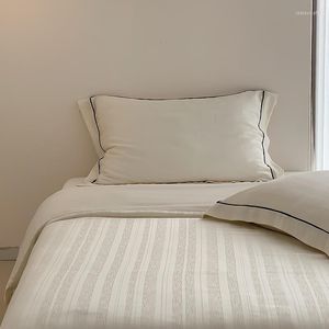 Set di biancheria da letto semplice crema a strisce verticale copripiumino set di bambù lyocell più morbido raffreddamento traspirato con federe per lamiera