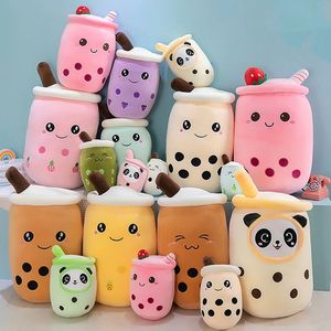 Kawaii Small Size Cartoon Bubble Tea Cup Peluche Toys Funny Boba travesseiro recheado de morango macio panda leite almofada de chá bebê presente C1206