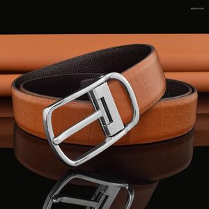 Belts High Quality Full Grain Leather Yellow Belt With Pin BBuckle Men's Name BeltCowskin Ceinture Homm