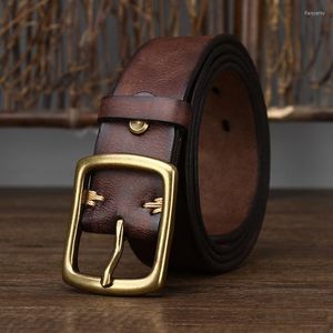 Belts 3.8CM Copper Buckle Men Brand Cowskin Genuine Leather For Full Grain Strap High Quality Vintage